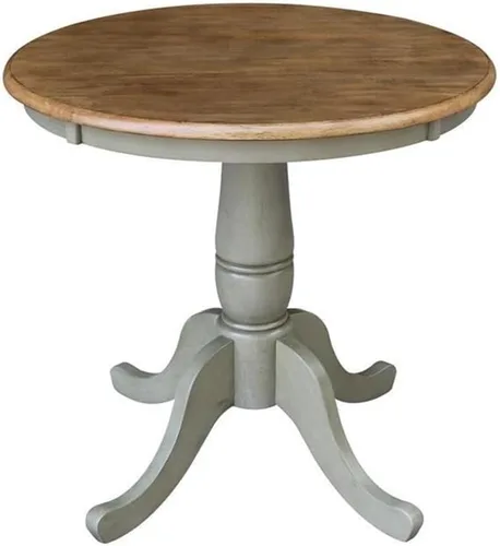 Miniatura 3 de IC INTERNATIONAL CONCEPTS Mesa de comedor redonda con pedestal de 30 pulgadas con 2 sillas Madrid con respaldo de escalera, nogal envejecido/piedra