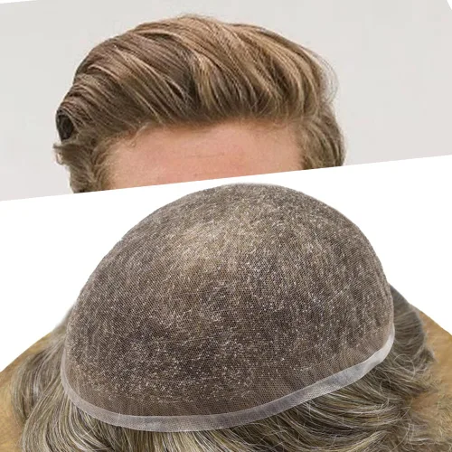 Miniatura 35 de PUNRU HAIR Completo Swiss Lace Toupee para hombres Sistema de cabello humano real Sistema de reemplazo de cabello humano para hombre Toupee