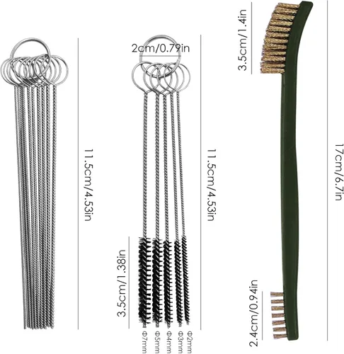 Miniatura 3 de FineGood Juego de 9 cepillos de alambre - Kit limpiador de carbohidratos con 3 latones, 3 acero, 3 cepillos de nailon para detalles de automóviles