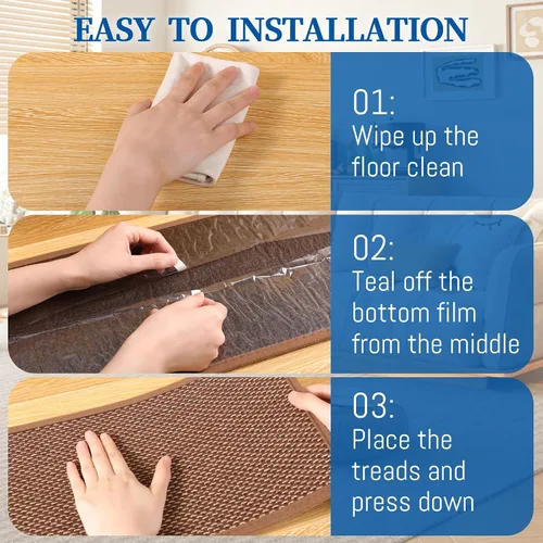 Miniatura 4 de RIOLAND Alfombras antideslizantes para escaleras de madera, para interiores, 9" x 36", tapetes de escalera para despegar y colocar, alfombras