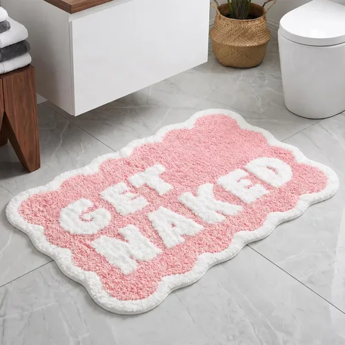 Miniatura 15 de Scalloped Grey Bath Rug, Get Naked Cute Bathroom Rug, Soft Absorbent Quick Dry Bath Mat, TPR Non Slip Backing, Microfiber Mat for Shower Tub Sink