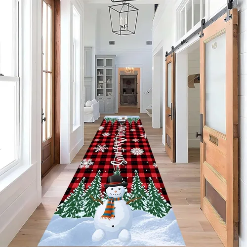 Miniatura 11 de Alfombra de pasillo de Navidad, 1.3 x 7 pies, alfombra de pasillo de renos con copos de nieve, color blanco, alfombra de pasillo estilo bohemio rojo