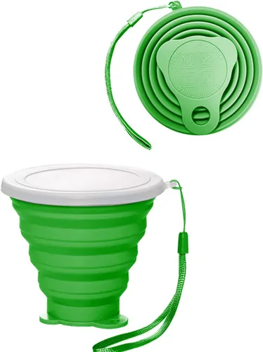 Miniatura 11 de Taza plegable de silicona, tazas plegables para campamento, taza plegable con tapas, taza de café plegable, taza reutilizable (azul)