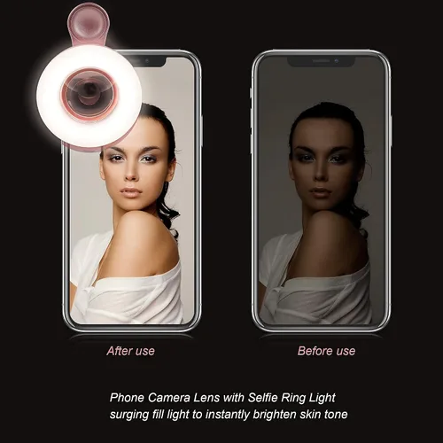 Miniatura 5 de Lente macro para iPhone y Android con mini anillo de clip, atenuación recargable portátil, para fotografía de teléfono inteligente, grabación de Rosa