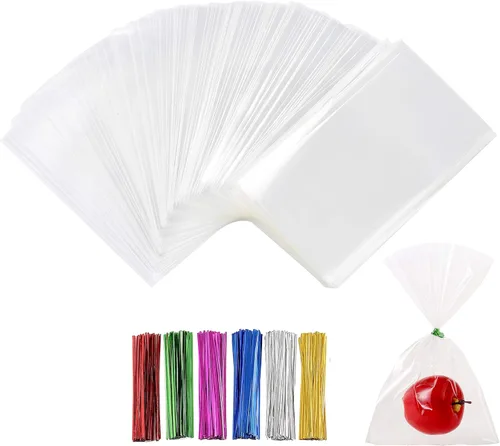Miniatura 10 de LISM 400 bolsas transparentes de celofán de plástico duradero de 4 x 9 pulgadas de grosor con lazos de torsión coloridos, embalaje de panadería