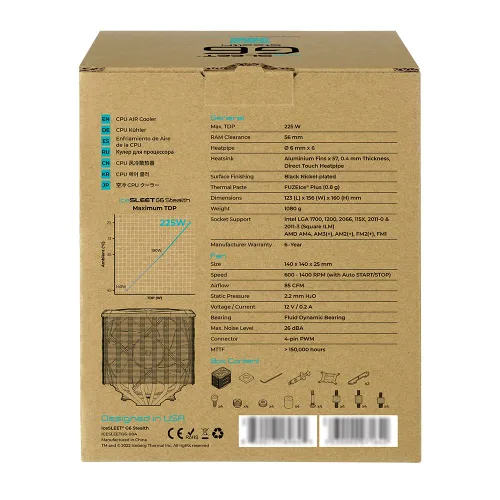 Miniatura 7 de Iceberg Thermal IceSLEET G6 Stealth - Tubo de calor de 6 táctiles directos chapado en níquel, con ventilador silencioso ultra de 5.512 in, enfriador