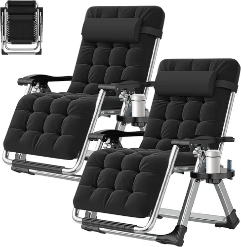 Miniatura 22 de ABORON Silla de gravedad cero mejorada con cojín para reposabrazos, sillas plegables de lona de primera calidad para exteriores, sillas de patio