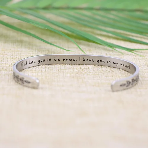 Miniatura 4 de JoycuFF Pulsera para mujer, brazalete blanco abierto, inspirador, joyería grabada con mantra de aliento