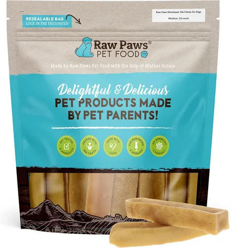 Raw Paws Himalayan Yak - Masticables para perros, medianos (paquete de 10) – Empaquetados en Estados Unidos – Masticables tibetanos de queso de yak