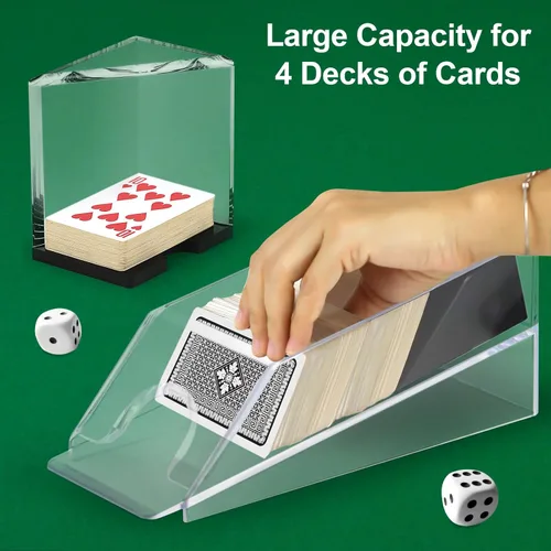 Miniatura 5 de Bandeja para zapatos de blackjack de 4 barajas y desechos, dispensador de tarjetas de acrílico transparente, dispensador de tarjetas de zapatos