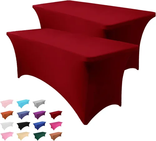 Miniatura 14 de Paquete de 2 manteles rectangulares de 4 pies para manteles rectangulares color gris azulado, elásticos, manteles de elastano para eventos