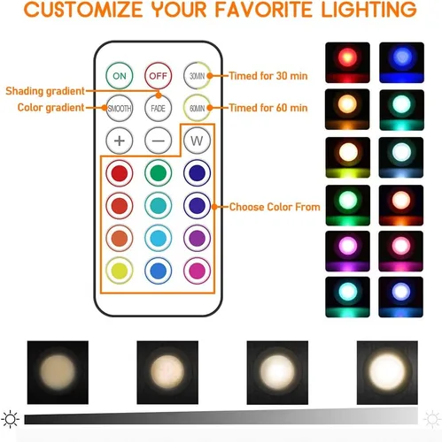 Miniatura 5 de Luces LED de disco con control remoto, 13 colores RGB regulables debajo del gabinete, cambio de color a pilas, ambiente festivo para cocina, Negro