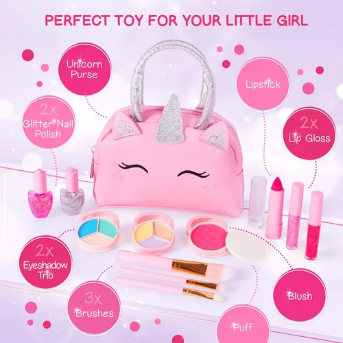 Miniatura 3 de Sprinkles Toyz Kit de maquillaje real para niñas pequeñas: con bolsa de maquillaje de unicornio rosa, juguetes de maquillaje reales, no tóxicos