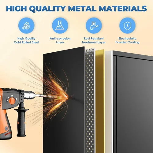 Miniatura 7 de INTERGREAT Armarios de metal con cerradura, armarios de almacenamiento de ropa de 72 pulgadas con barra para colgar y 4 estantes ajustables, armario