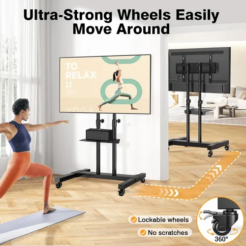 Miniatura 3 de TAVR Furniture - Soporte de TV móvil con ruedas, soporte de TV rodante con montaje en el suelo con ruedas bloqueables, altura ajustable para TV
