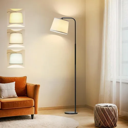 Lámpara de pie AKASUKI para sala de estar con 3 temperaturas de color, lámparas de pie con interruptor de pie para sala de estar, dormitorio, Negro
