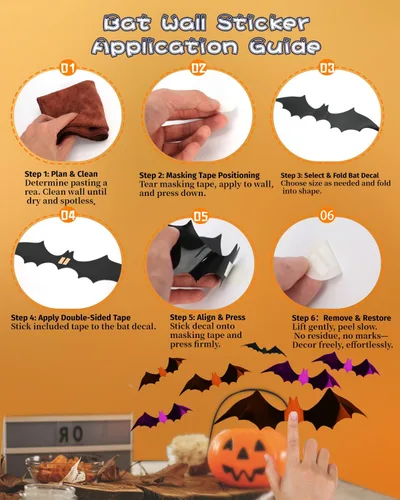 Miniatura 6 de 72 piezas de decoración de murciélagos de Halloween para interiores y exteriores, suministros de fiesta de Halloween, calcomanías de murciélago 3D 3