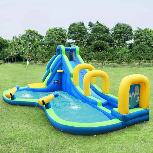 Miniatura 2 de OLAKIDS Tobogán acuático inflable, parque acuático 5 en 1, casa de rebote con tobogán de pared de escalada, piscina, borde de baloncesto, 2 pistolas
