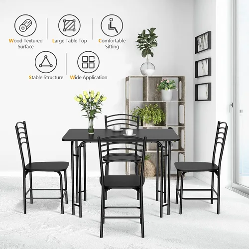 Miniatura 2 de Giantex Juego de 5 mesas de comedor para 4 personas, mesa de cocina moderna y 4 sillas, parte superior de madera y patas de metal, muebles