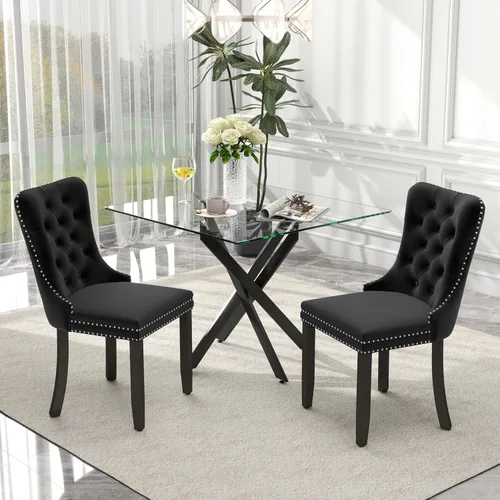 Juego de comedor de 3 piezas con superficie de vidrio transparente, juego de comedor cuadrado minimalista moderno de 36'', juego de mesa de cocina