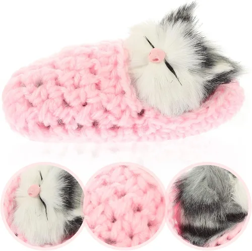 Miniatura 9 de Ciieeo Muñeca de gato dormido en pantufla, mini gatito en zapato con sonidos de miauros, juguete de mano, regalo para niños y niñas, decoración