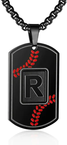 Miniatura 83 de A-Z Collar con etiqueta de perro para hombre, dije de béisbol, cadena de acero inoxidable de 22 + 2 pulgadas, regalo de joyería personalizado