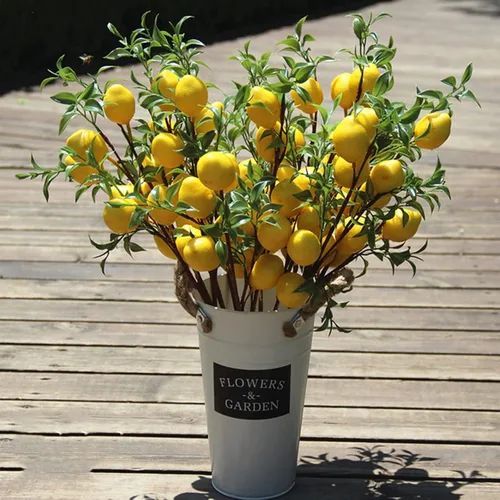 Miniatura 2 de Firlar 2 ramas de limón artificiales, ramas de flores de limón falsas amarillas de 20 pulgadas, ramas florales artificiales, tallo de limón
