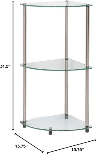 Miniatura 3 de Convenience Concepts Designs2Go - Estante esquinero de cristal clásico de 3 niveles, cristal