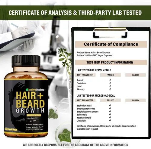 Miniatura 7 de Vitaminas para el crecimiento del cabello y la barba para hombres Biotina 10,000 mcg, colágeno, OptiMSM® patentado, goMCT®, serenoa Suministro