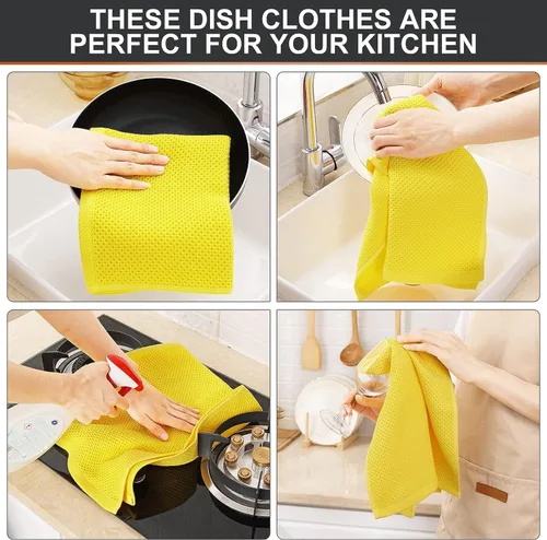 Miniatura 324 de Kitinjoy - Paños de cocina de 100 % algodón, tela de tejido gofrado, paño de limpieza ultrasuave, absorbente y de secado rápido. Beige