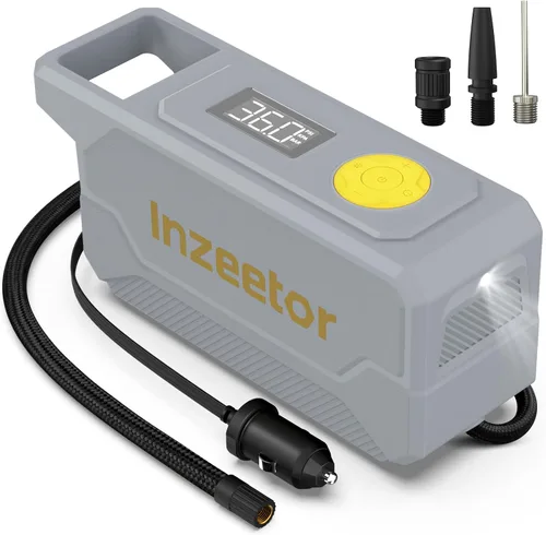 Miniatura 10 de Compresor de aire portátil, inflador de neumáticos de 150 PSI, bomba de aire de 12 V CC con apagado automático, manómetro digital y luz LED de Negro