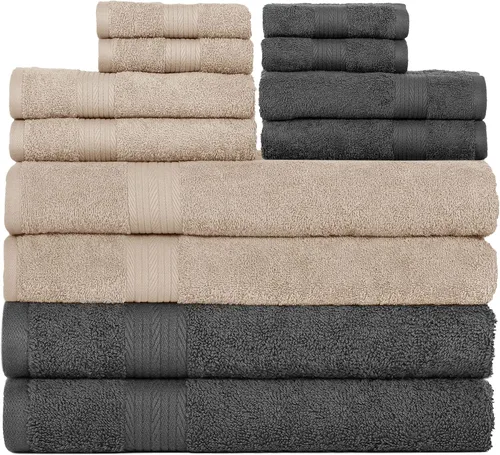 Miniatura 8 de Ample Decor Juego de 12 toallas de baño de 600 GSM, 100% algodón, 4 toallas de baño, 4 toallas de mano, 4 paños de lavado, absorbentes y suaves