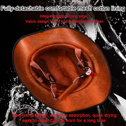 Miniatura 3 de Medio casco retro con cara abierta, estilo sombrero de vaquero, aprobado por DOT, hebilla y forro de liberación rápida para adultos