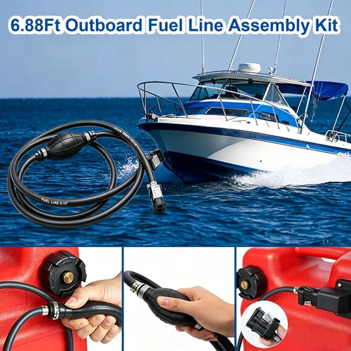 Miniatura 2 de Tnisesm Conjunto de línea de combustible de 5/16" 6 pies, con conector de goma marina para motor fuera de borda de barco, RVs, conjunto de Negro
