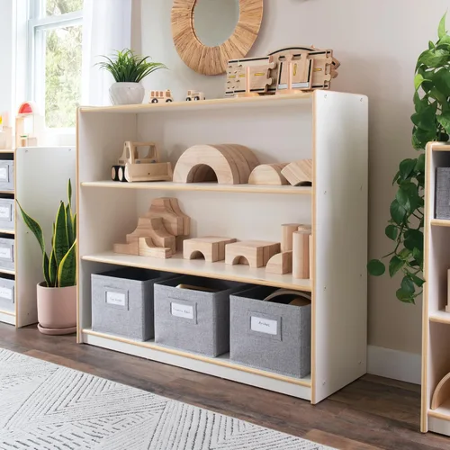 Miniatura 10 de Guidecraft EdQ - Almacenamiento abierto de tres estantes naturales con 3 contenedores de tela: estanterías de madera para niños y organizador