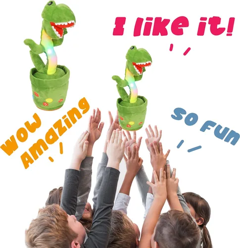 Miniatura 6 de Hopearl Dinosaurio bailarín brillante repite lo que dices – Talking T-Rex Wriggle Singing Mimicking Twisting Light Up Juguete de peluche animado