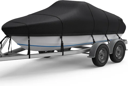 Miniatura 15 de RVMasking Funda para Barco, Lona de Poliéster 1400D Ultra Gruesa con Doble Capa de Impermeabilización PU, Se Adapta a 16-18.5 pies Tri-Hull, V-Hull