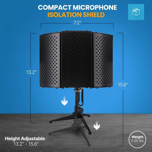 Miniatura 3 de Pyle PSMRS08 - Pantalla de aislamiento compacto para micrófono, reflector de gomaespuma con amortiguación de sonido de micrófono de estudio.
