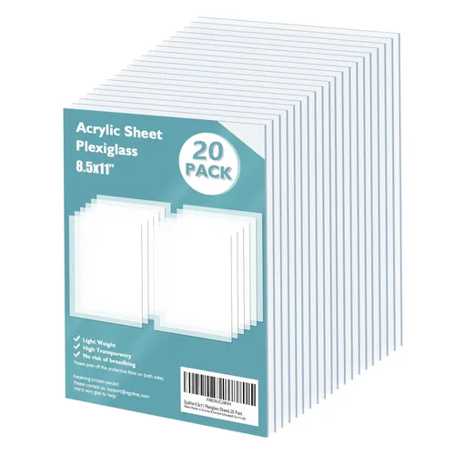 Egofine - Hojas de plexiglás transparentes de 8.5x11", 1/25" de grosor, 20 láminas acrílicas fundidas para manualidades, reemplazo de vidrio para