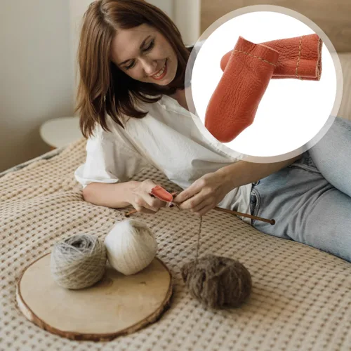 Miniatura 9 de COHEALI 10 pares de protectores de dedos de cuero suaves y transpirables para coser, tejer, fieltro, tallado en madera, manualidades, 2.55 x 0.78 x