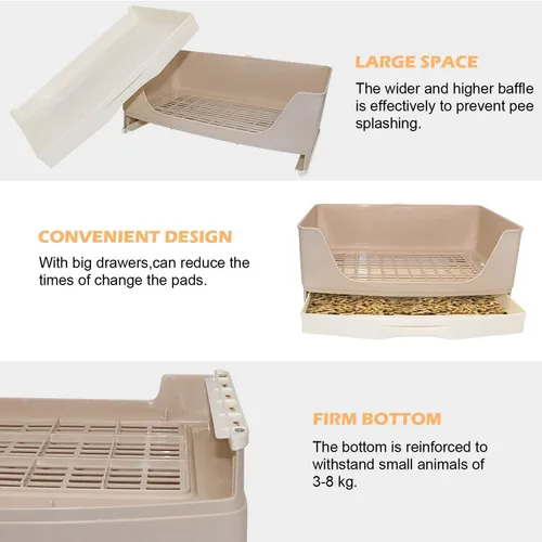 Miniatura 4 de BWOGUE - Caja de arena grande para conejos, orinal de entrenamiento con esquina y cajón, bandeja para mascotas más grande para cobayas adultas