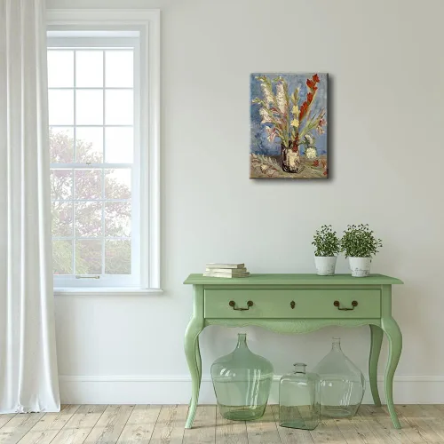 Miniatura 3 de Wieco Art Jarrón con gladiolos y asteres de China por Van Gogh Famosas pinturas al óleo Reproducción de pinturas al óleo modernas florales Giclée