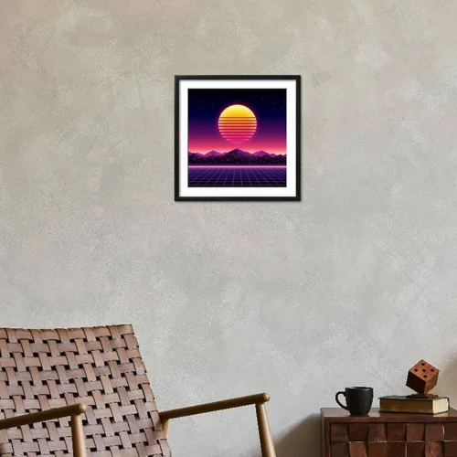 Miniatura 5 de ART.COM Wall Art Print Retro Futuristic Background 1980S Style. Digital Landscape in a Cyber World. Retro Wave Music Album on Black Frame by Kelvin