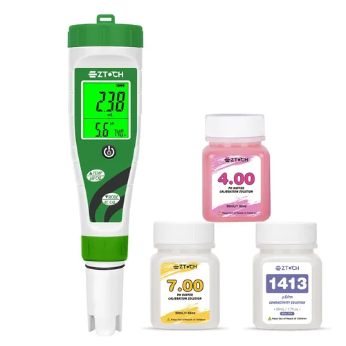 Medidor de pH EC Hidroponico, Medidor de pH de Agua TDS PPM con Pantalla Simultánea para Solución Nutritiva de Reservorio, Medidor de pH EC para