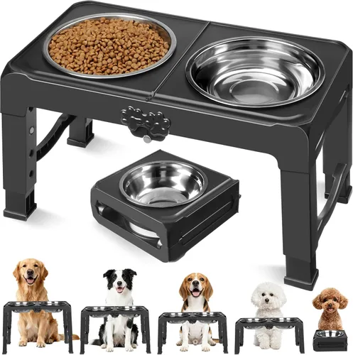 Miniatura 15 de COMESOON - Tazones elevados para perros, soporte elevado de 4 alturas ajustables con 2 tazones gruesos de acero inoxidable de 50 onzas, Negro