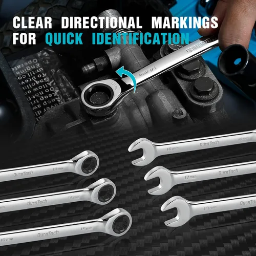 Miniatura 5 de DURATECH Juego de 12 llaves de trinquete combinadas, 72 dientes, métricas, 8-19mm, acero Cr-v, organizadas en estuche de almacenamiento