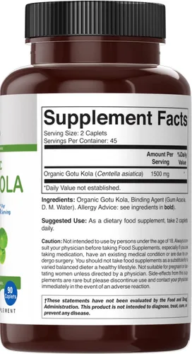 Miniatura 4 de Brieofood Organic Gotu Kola 1500 mg, 45 porciones, vegetariana, sin gluten, 90 tabletas vegetarianas