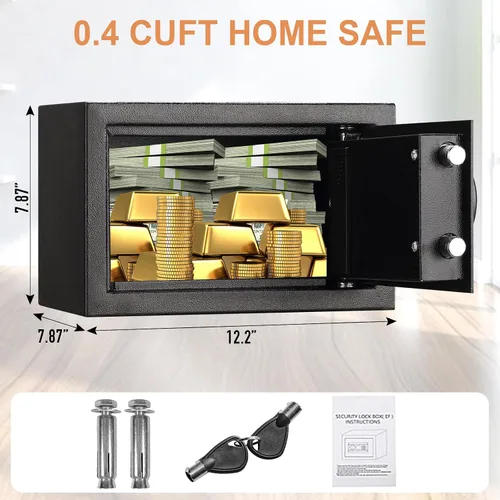 Miniatura 2 de Tenamic - Caja de seguridad de 0.4 pies cúbicos a prueba de incendios e impermeable, con teclado, caja de seguridad pequeña para gabinete, de acero