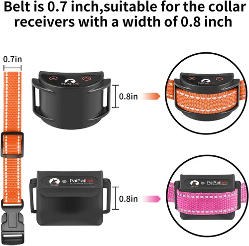 Miniatura 2 de Correa de repuesto para collar de choque, 3/4 pulgadas, paquete de 2, collar de perro ajustable reflectante, naranja y rosa, tamaño de cuello de 8 a