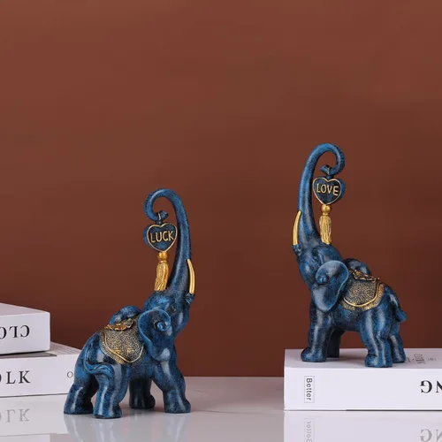Miniatura 4 de DOVDOV Juego de 2 piezas de estatua de elefante azul, escultura de elefante de amor, elefante azul para decoración del hogar, estantería de oficina